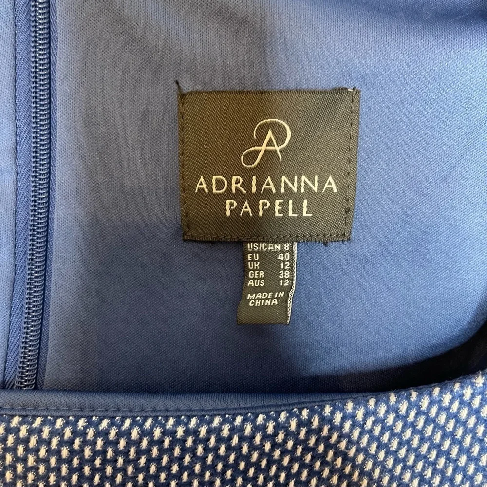 Adrianna Papell Blue White Textured Structured Sheath Dress womens 8‎